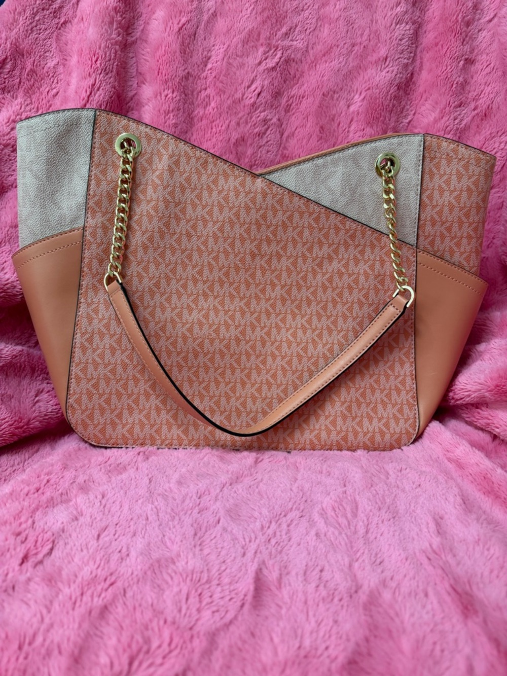 Michael Kors Jet Set Large Signature Logo Tote Bag in Sherbet - Picture 2 of 7